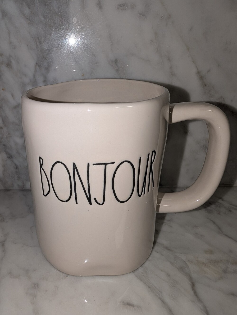 🆕 RD Rae Dunn "Bonjour" White Ceramic Coffee Mug Artisan Collection Kitchenware